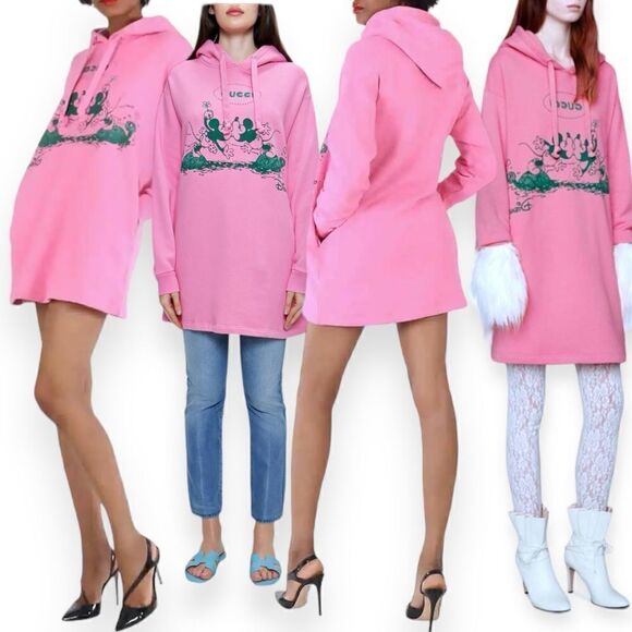 Gucci+Disney Mickey Mouse Minnie Pink  Sweatshirt Hoodie Dress with Pockets - Picture 12 of 16